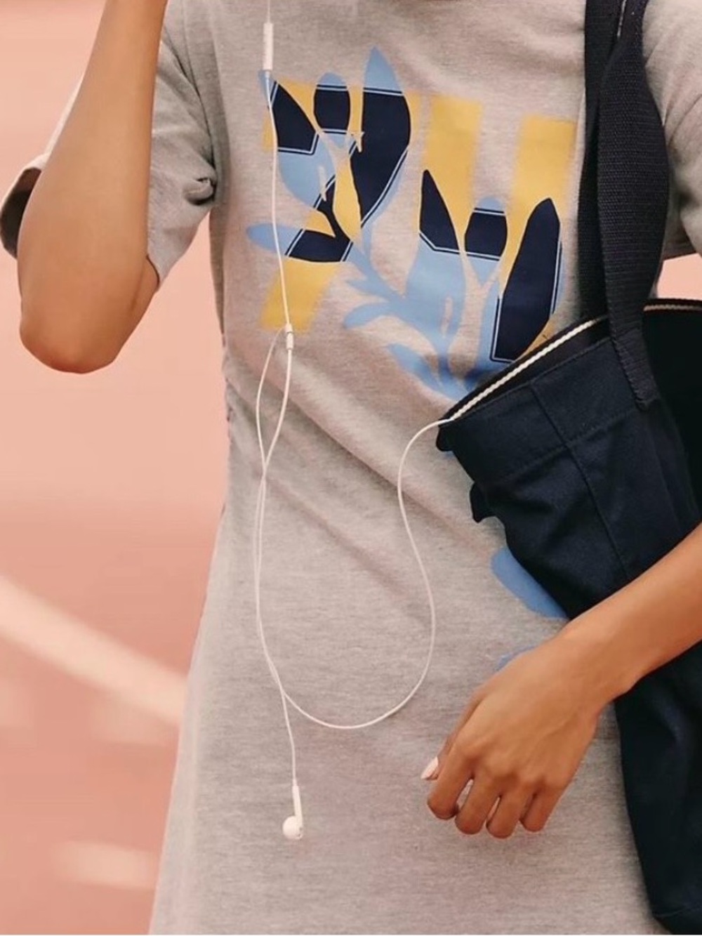 Anthropologie Gray Mini Dress with Blue and Yellow Print